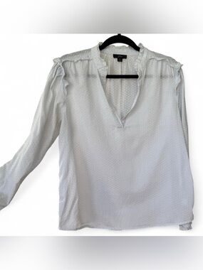 J.Crew Ruffle-Trim V-Neck Popover Clip Dot Blouse Women’s Medium Cottagecore